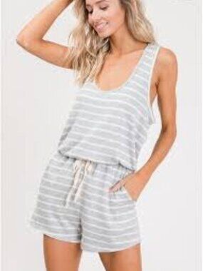 7th Roy Boutique Gray Stripe Romper Small